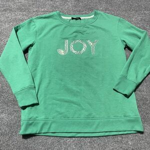Jane + Delancey Sweatshirt Womens Large Green JOY Rhinestone Christmas Crewneck